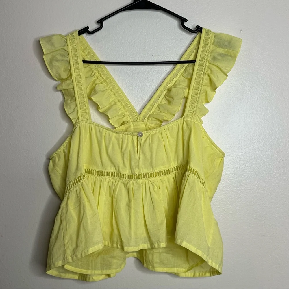 Tularosa‎ Brit Tank Top Lemon Ruffled Flutter Sleeve Blouse size Large - Picture 4 of 6